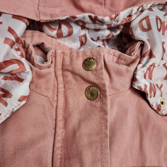 Girls DKNY Vintage Salmon Pink Fashion Zippered & Button Up Hooded Coat Size 6 - Picture 6 of 16
